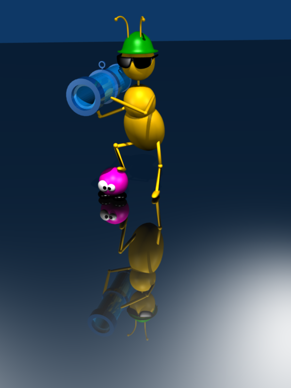 Image de synthèse montrant un Xion, bazooka à la patte, marchant sur un Krams.